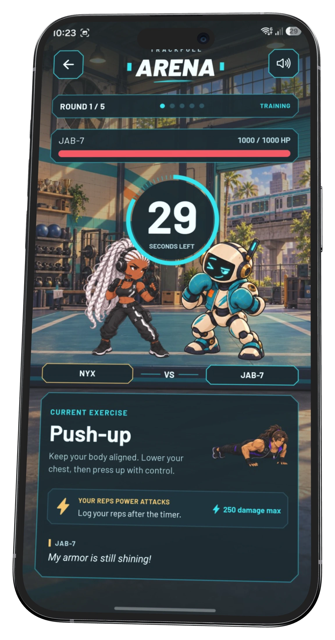 TrackFull Arena battle screen
