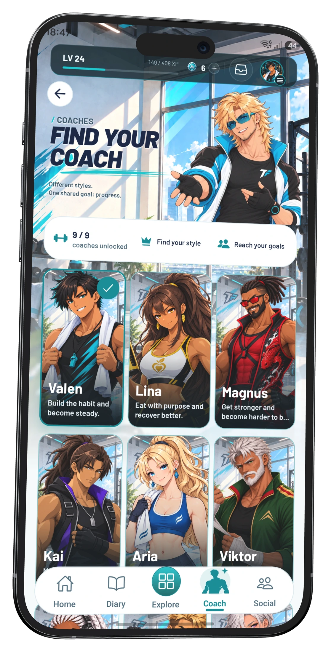TrackFull coach selection with different coaching personalities