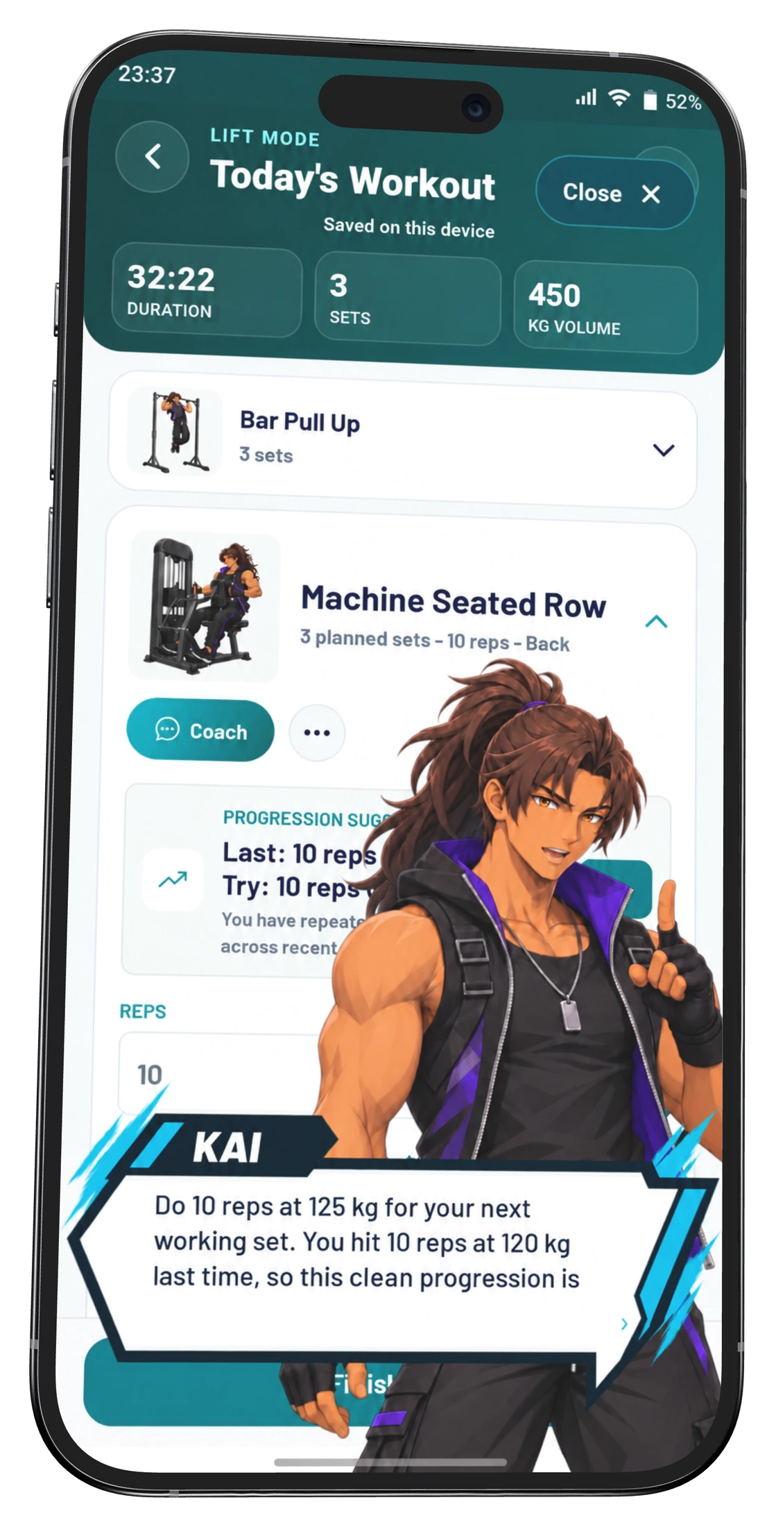 TrackFull Lift Mode with exercise sets and Kai’s coaching cues